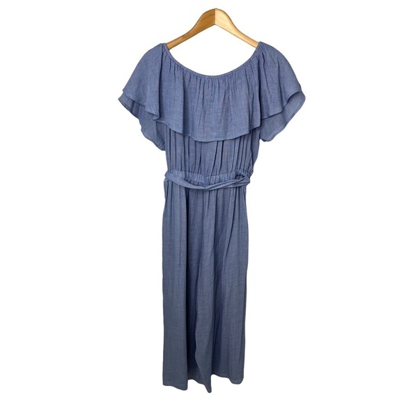 THML Jumpsuit Off The Shoulder Blue Tassel Tie Size Large THS0427 - Picture 4 of 8